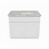 38" Gray Shaker KCD Vanity W/ 38" Right Sided Leathered Fantasy Brown Vanity Top And Serenity Sink
