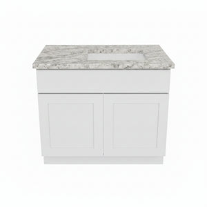 38" Gray Shaker KCD Vanity W/ 38" Right Sided Leathered Fantasy Brown Vanity Top And Serenity Sink