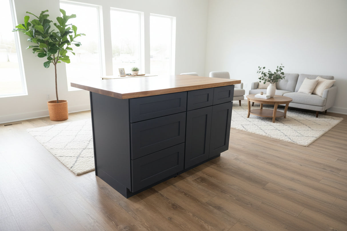 60” Navy Kitchen Island with Wood Top