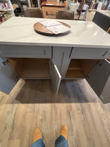 60" x 36" Grey Kitchen Island 3CM Quartz Top Soft-Close Drawers Full Storage Layout, 360° Furniture Finish