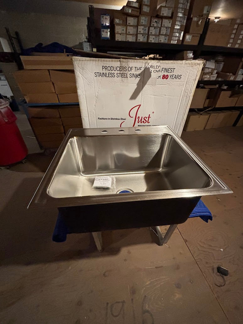 Just Manufacturing SLXD2225A3 Single Bowl Drop-in Sink, 3 holes, Silver (Open Box)