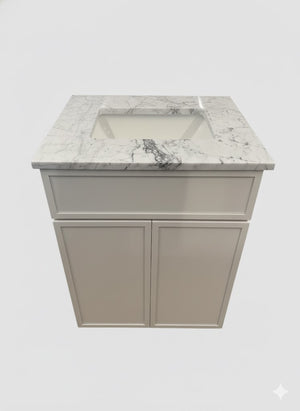 24" Slim Shaker Dove Cabtech with Carrera Marble & Sink