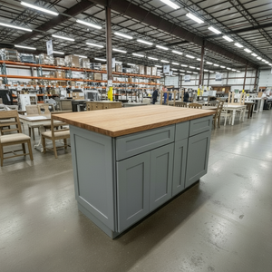 60" x 36" Solid Wood Gray Kitchen Island – John Boos 1.5" Cherry Top, Soft-Close Drawers, Full Storage Layout, 360° Furniture Finish