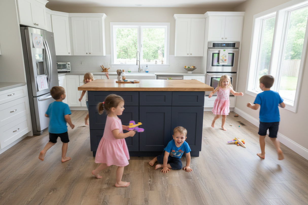 60” Navy Kitchen Island with Wood Top