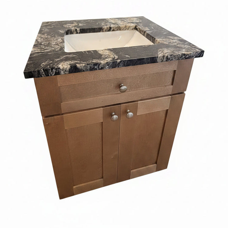 24" Salted Caramel Shaker Vanity with Titanium Granite Countertop & Designer Undermount Sink