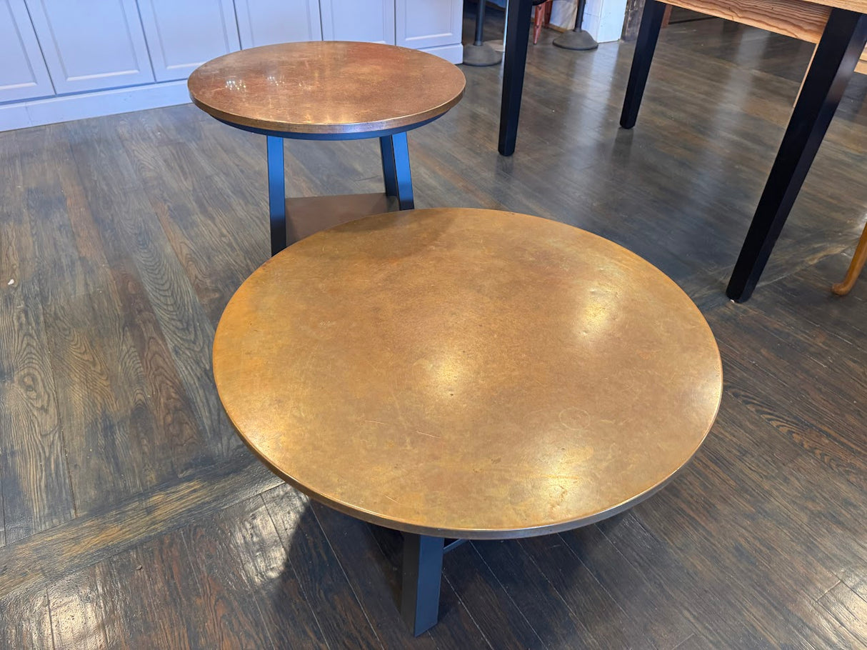 Ethan Allen Sherman Round Copper-Top Coffee and Cocktail Table
