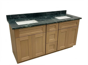 60" Cab-Tec Shaker Carmel Double Vanity w/ Vermont Verde Top