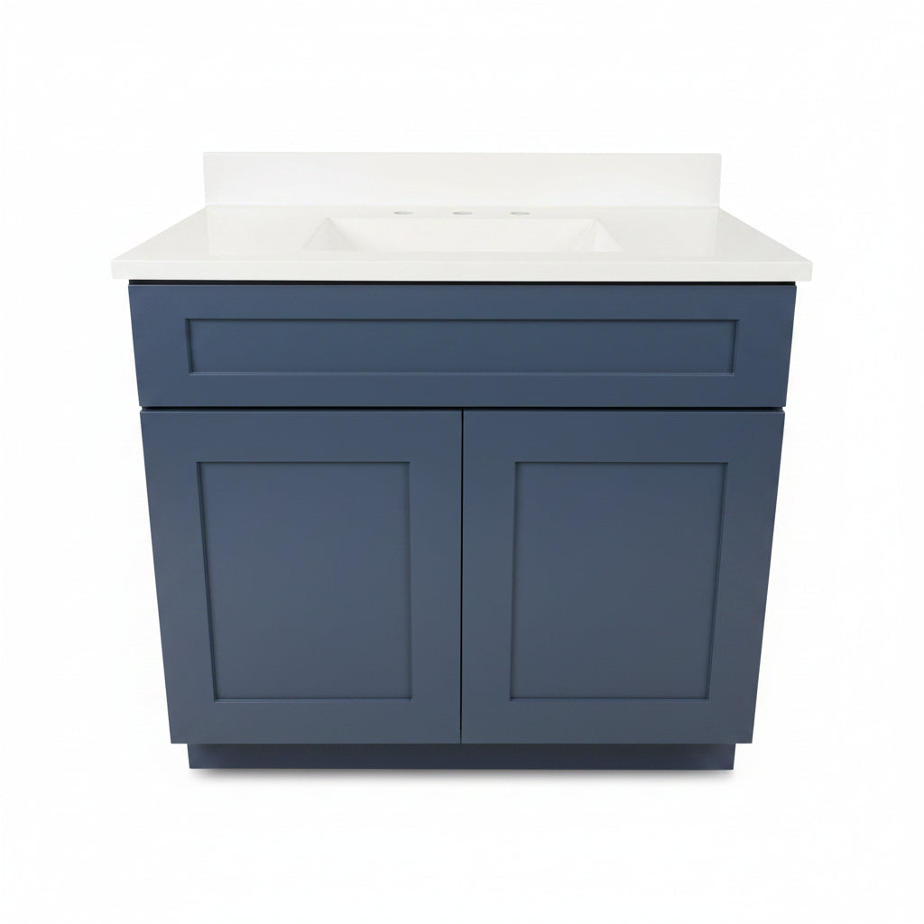Cab-Tec Shaker Navel Bathroom Vanity Suite with Wolf Cotton White Cultured Marble Top