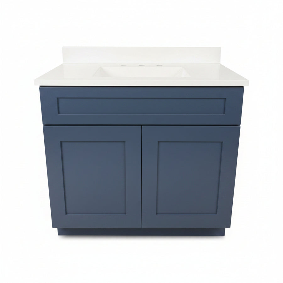 Cab-Tec Shaker Navel Bathroom Vanity Suite with Wolf Cotton White Cultured Marble Top