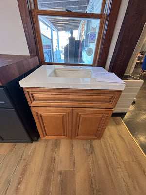 30" Solid Wood Vanity w/ White Quartz Top