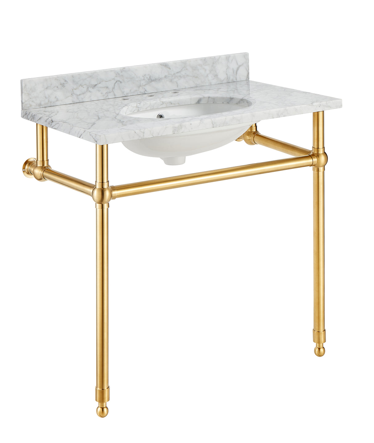 ANZZI CS-FGC004-BG Verona 34.5 in. Console Sink in Brushed Gold with Carrara White Counter Top