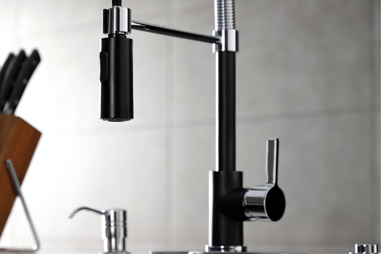 Gourmetier LS8777CTL Continental Single-Handle Pre-Rinse Kitchen Faucet, Matte Black/Polished Chrome