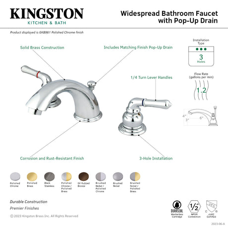 Kingston Brass GKB964 Widespread Bathroom Faucet, Polished Chrome/Polished Brass