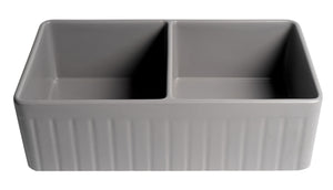 Gray Matte Smooth Apron 33" x 18" Double Bowl Fireclay Farm Sink