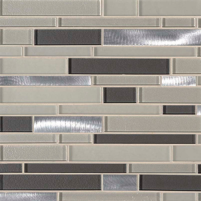 Urbanka interlocking 12X12 glass metal mesh mounted mosaic tile SMOT-GLSMTIL-URBNKA6MM product shot multiple tiles angle view