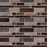 Urbano blend interlocking 12X12 glass stone mesh mounted mosaic tile SMOT-SGLSIL-URB8MM product shot multiple tiles angle view