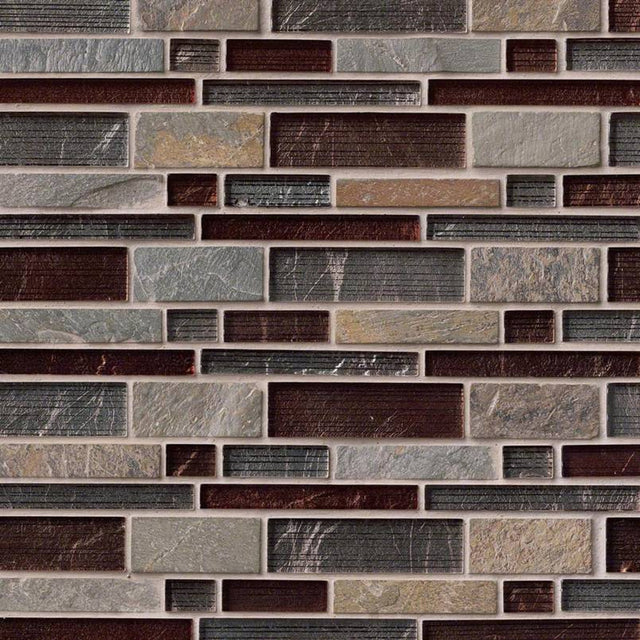 Urbano blend interlocking 12X12 glass stone mesh mounted mosaic tile SMOT-SGLSIL-URB8MM product shot multiple tiles angle view