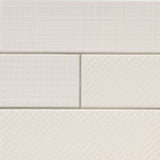 Urbano crema 3d mix glazed ceramic white textured subway tile 4x12 glossy NURBCREMIX4X12 product shot angle view