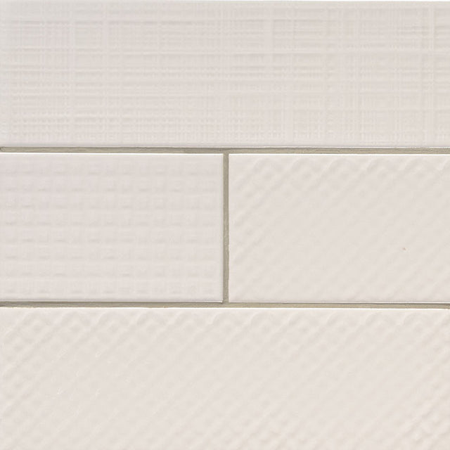 Urbano crema 3d mix glazed ceramic white textured subway tile 4x12 glossy NURBCREMIX4X12 product shot angle view