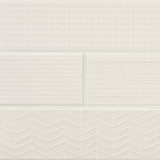 Urbano pure 3d mix ceramic white textured subway tile 4_x12_ glossy  NURBPURMIX4X12 product shot angle view