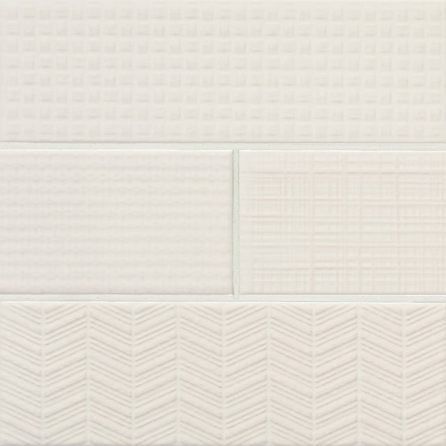 Urbano pure 3d mix ceramic white textured subway tile 4_x12_ glossy  NURBPURMIX4X12 product shot angle view