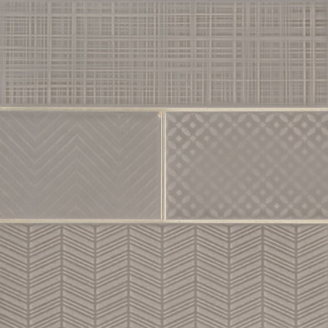 Urbano warm concrete 3d mix ceramic gray textured subway tile 4x12 glossy NURBWARCONMIX4X12 product shot angle view