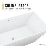 ANZZI FT-AZ8419 Kayenge 5.9 ft. Solid Surface Center Drain Freestanding Bathtub in Matte White