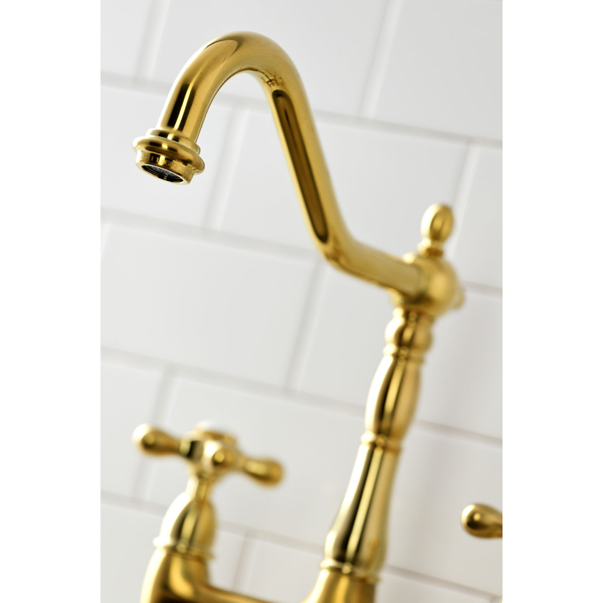 Kingston Brass KS1277AXBS Heritage Bridge Kitchen Faucet with Brass Sprayer, Brushed Brass
