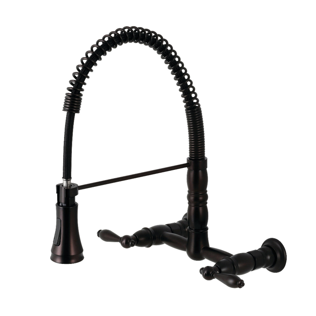 Gourmetier GS1245AL Heritage Two-Handle Wall-Mount Pull-Down Sprayer Kitchen Faucet, Oil Rubbed Bronze