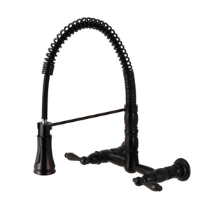 Gourmetier GS1245AL Heritage Two-Handle Wall-Mount Pull-Down Sprayer Kitchen Faucet, Oil Rubbed Bronze