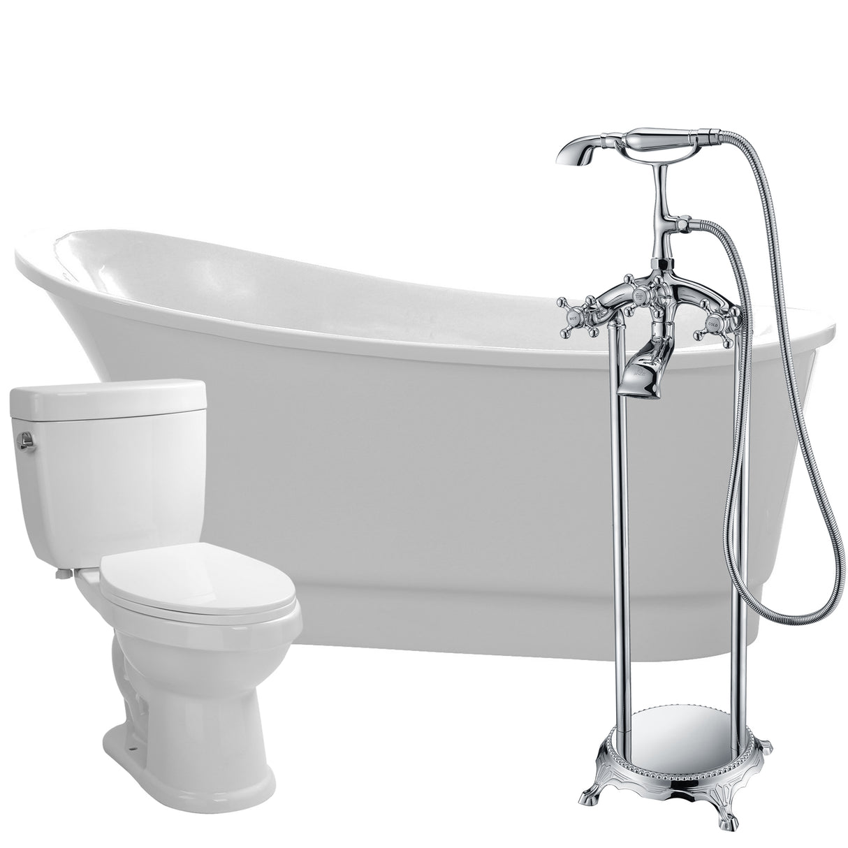 ANZZI FTAZ095-52C-65 Prima 67 in. Acrylic Flatbottom Non-Whirlpool Bathtub with Tugela Faucet and Talos 1.6 GPF Toilet