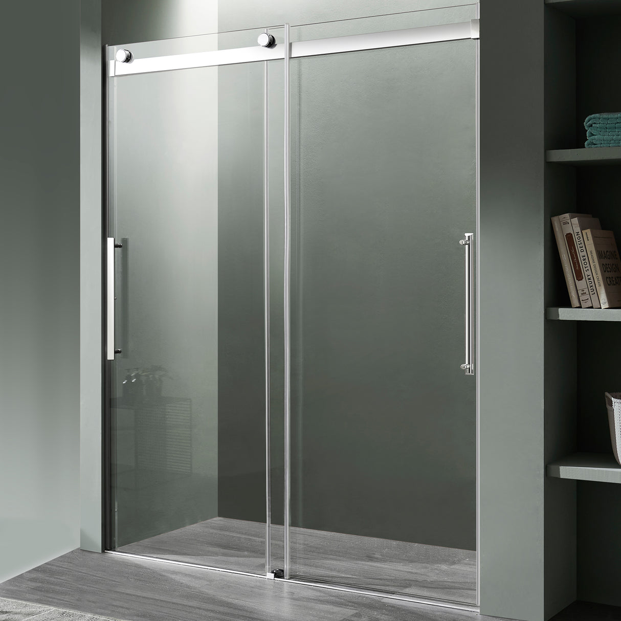 ANZZI SD-FRLS05901CHR Series 48 in. x 76 in. Frameless Sliding Shower Door with Handle in Chrome