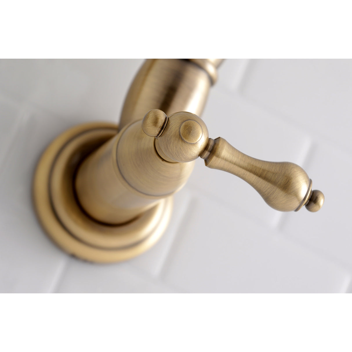 Kingston Brass KS3103AL Restoration Wall Mount Pot Filler Kitchen Faucet, Antique Brass