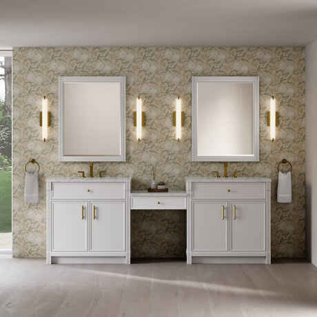 Bellshire 96" Dual Vanity Set with 24" Make-Up Counter, Bright White w/3 cm Eternal Jasmine Pearl Silestone Top