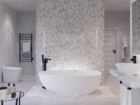 ANZZI FT-AZ502 Fiume 5.6 ft. Man-Made Stone Center Drain Freestanding Bathtub in Matte White