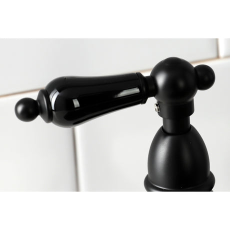 Kingston Brass KS1270PKLBS Duchess Bridge Kitchen Faucet with Brass Sprayer, Matte Black
