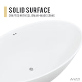 ANZZI BS-S29 Hangiri 5.5 ft. Solid Surface Center Drain Freestanding Bathtub in Matte White