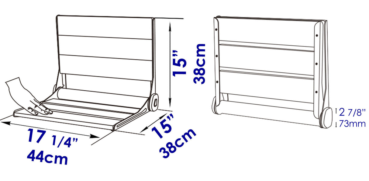 Black Matte 17" Wide Foldable Teak Shower Seat with Backrest