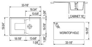 ALFI brand AB1620DI-BLA Black 34" Single Bowl Granite Composite Kitchen Sink with Drainboard