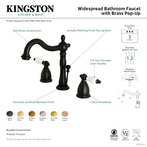 Kingston Brass KB1972PL Heritage Widespread Bathroom Faucet with Brass Pop-Up, Polished Brass