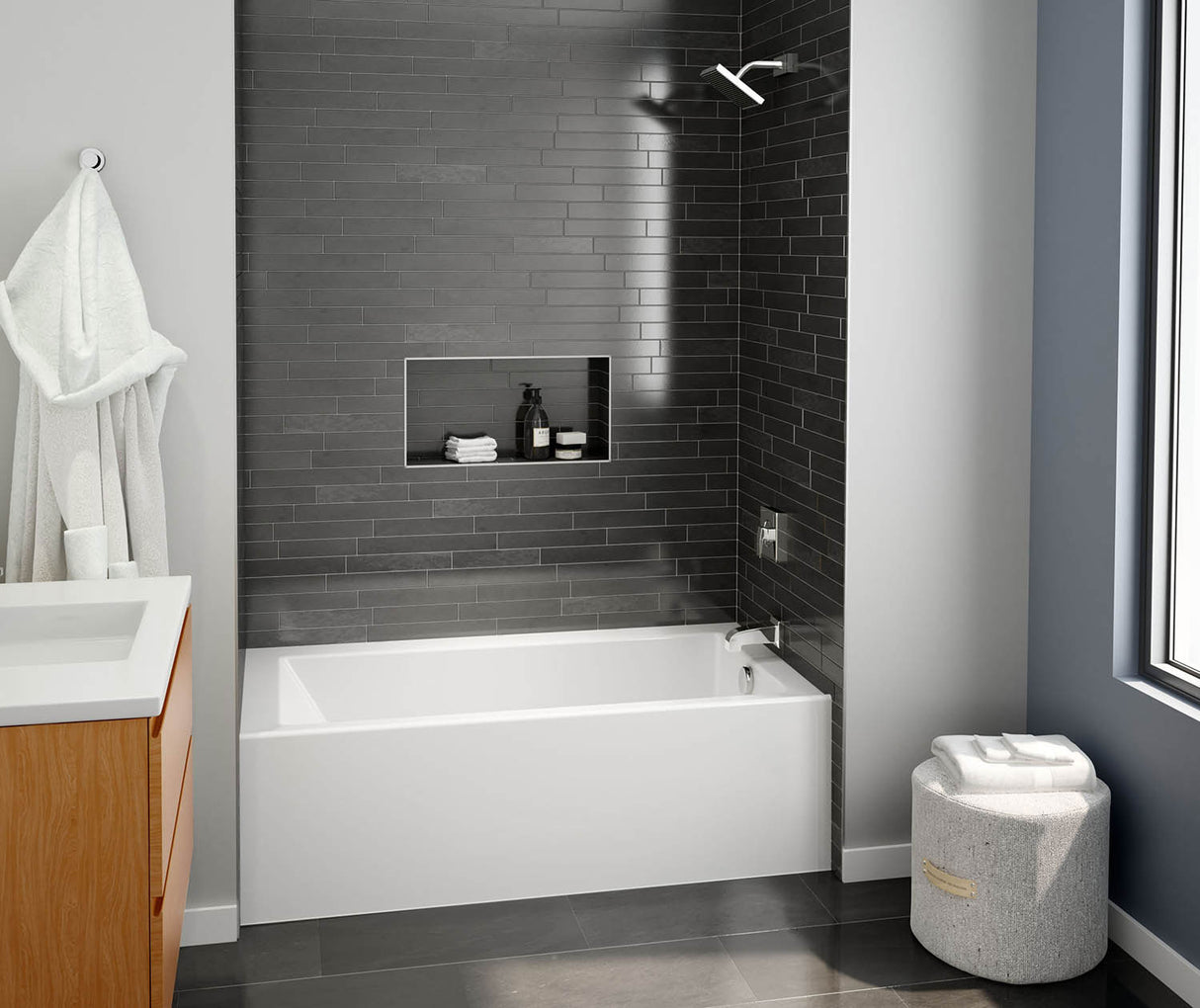 Swanstone VP6032CTMINL/R 60 x 32 Solid Surface Bathtub with Right Hand Drain in White VP6032CTMINR.010