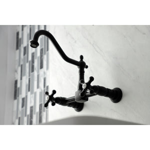Kingston Brass KS1240AX Heritage Wall Mount Bridge Kitchen Faucet, Matte Black