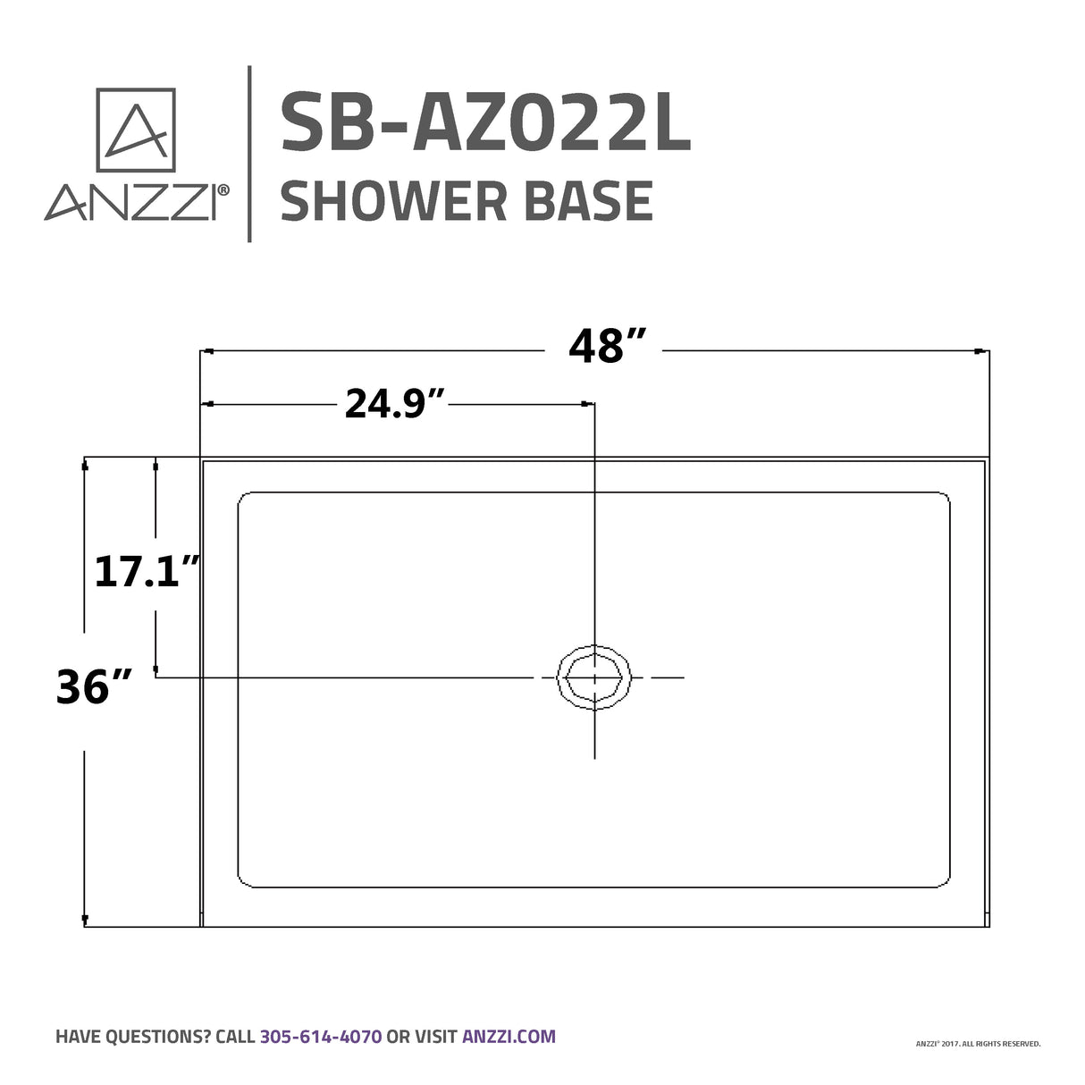 ANZZI SB-AZ022L-R Vega 36 x 48  in. Double Threshold Shower Base in White