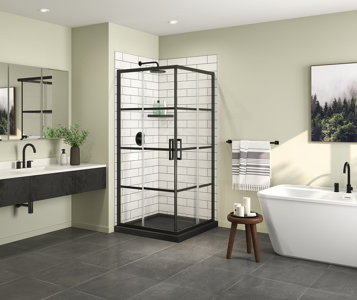 MAAX 107482-972-340-000 Scarlet 36 x 36 Acrylic Corner Drain Shower Kit in Black with Shaker Glass in Matte Black