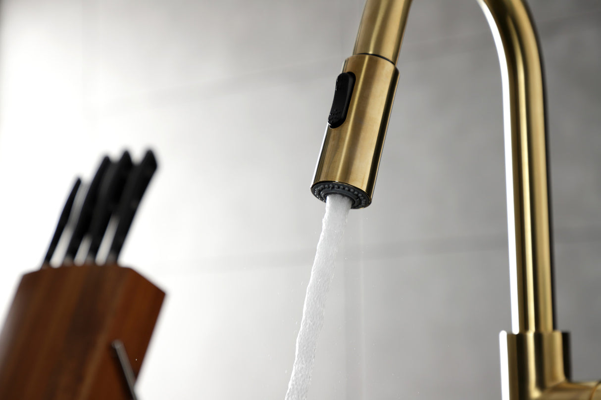 Gourmetier LS8783CTL Continental Single-Handle Pull-Down Kitchen Faucet, Brushed Brass
