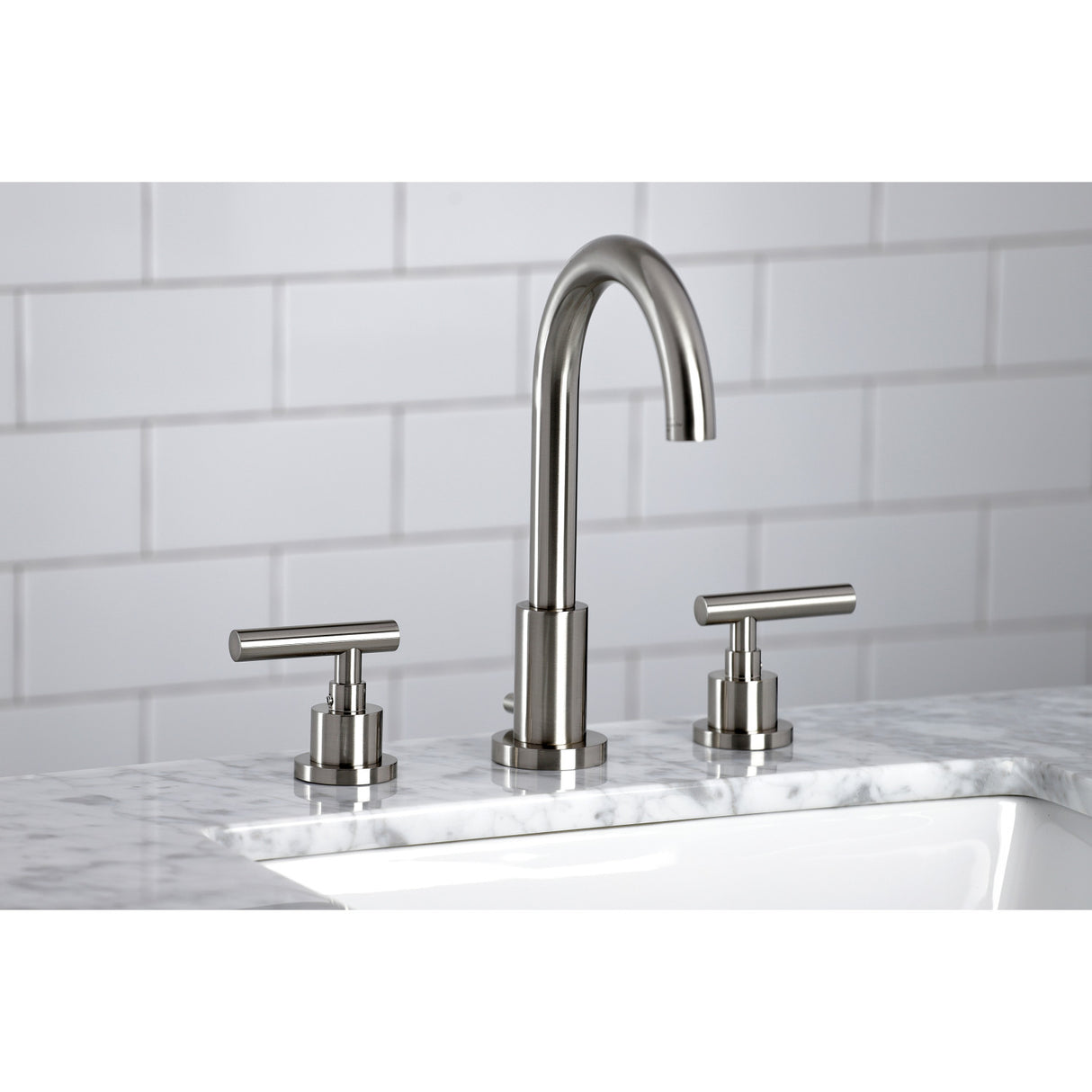 Kingston Brass FSC8928CML Manhattan Widespread Bathroom Faucet with Brass Pop-Up, Brushed Nickel