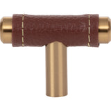 Atlas Homewares Zanzibar Brown Leather Knob 1 7/8 Inch Warm Brass