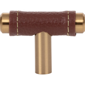 Atlas Homewares Zanzibar Brown Leather Knob 1 7/8 Inch Warm Brass
