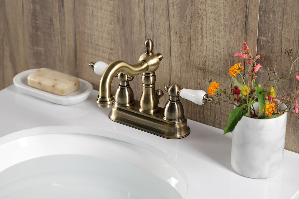 Kingston Brass KB1603PL Heritage 4 in. Centerset Bathroom Faucet, Antique Brass