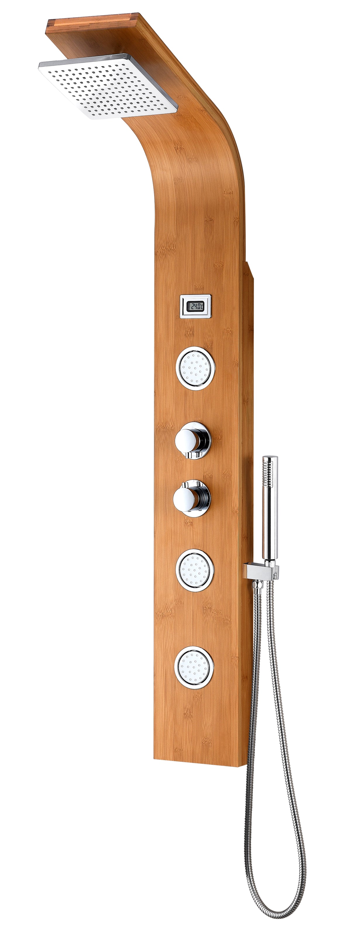 ANZZI SP-AZ059 Crane 60 in. Full Body Shower Panel with Heavy Rain Shower and Spray Wand in Natural Bamboo